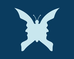 A butterfly or two face profile view. Optical illusion. Human head make silhouette of insect
