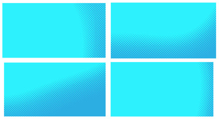 Blue pop art background. Abstract creative vector comics style blank layout template with clouds beams and isolated dots pattern. Set for sale banner, empty polka dots bubble.