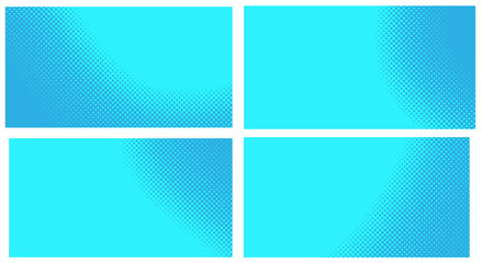 Blue pop art background. Abstract creative vector comics style blank layout template with clouds beams and isolated dots pattern. Set for sale banner, empty polka dots bubble.