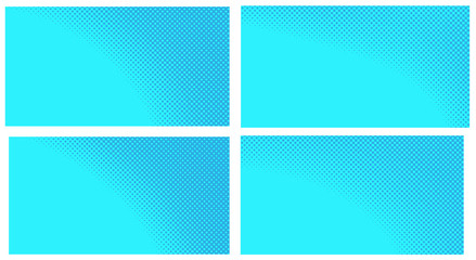 Blue pop art background. Abstract creative vector comics style blank layout template with clouds beams and isolated dots pattern. Set for sale banner, empty polka dots bubble.