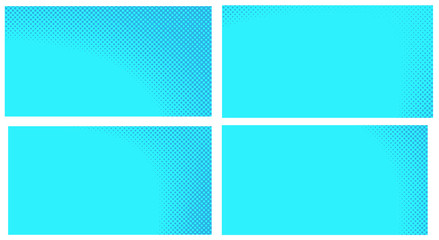 Blue pop art background. Abstract creative vector comics style blank layout template with clouds beams and isolated dots pattern. Set for sale banner, empty polka dots bubble.