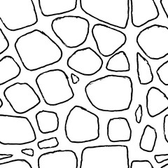 Stones handdrawn seamless black and white pattern. Vector illustration.