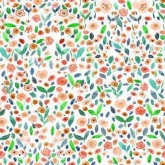 watercolor colorful floral seamless pattern with flowers and leaves