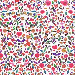 watercolor colorful floral seamless pattern with flowers and leaves