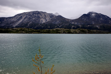 Skagway, Alaska / USA - August 10, 2019: White pass landscape view, Skagway, Alaska, USA