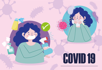 covid 19 prevention symptoms pandemic, cover with tissue paper and wearing medical mask