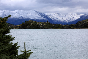 Fototapeta premium Skagway, Alaska / USA - August 10, 2019: White pass landscape view, Skagway, Alaska, USA