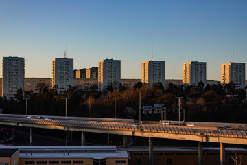 Stockholm, Sweden  The Nybohov suburb at sunset.