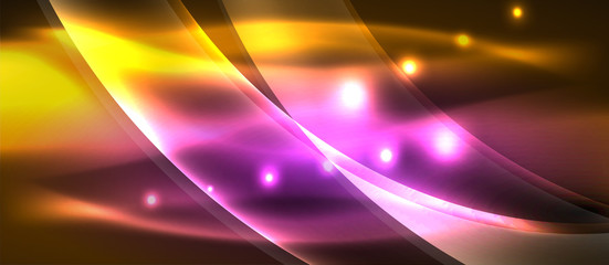 Obraz premium Abstract background. Shiny design neon waves with light effects, techno trendy design. Vector Illustration For Wallpaper, Banner, Background, Card, Book Illustration, landing page