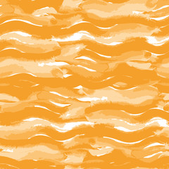 Watercolor brush strokes waves vector seamless repeat pattern background in yellow and white colors for fabric, wallpaper, paper, invitations or backgrounds.