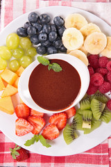 chocolate dip and fresh fruits