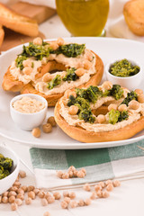 Friselle with turnip tops and hummus.
