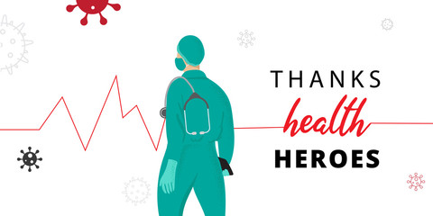 Thank you doctor and medical staff vector background with stethoscope and  for support hero 