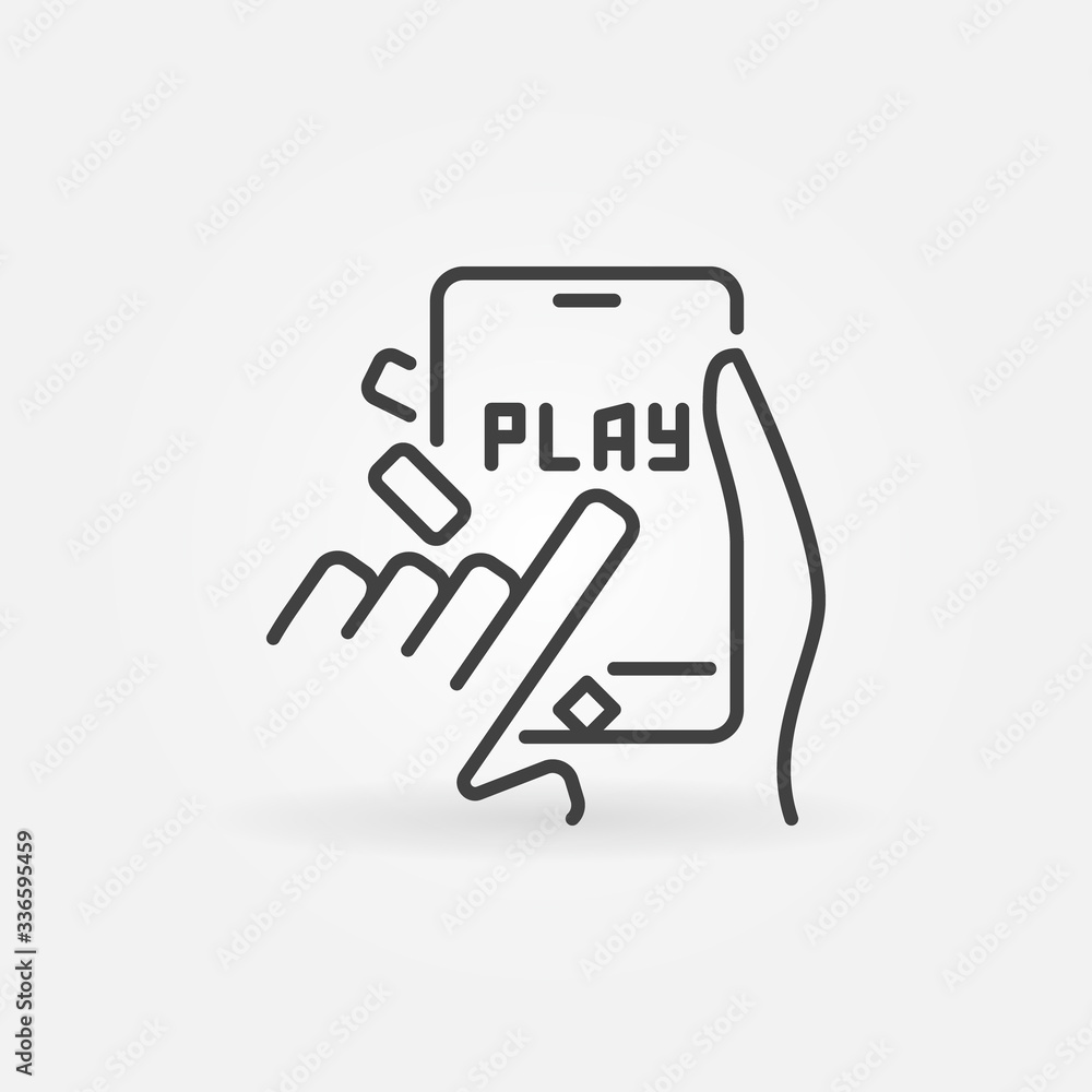 Poster click on play button on smartphone vector outline icon or design element