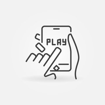Click on Play button on Smartphone vector outline icon or design element