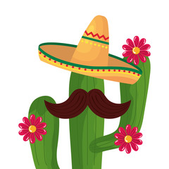 Mexican cactus with hat and mustache design, Mexico culture tourism landmark latin and party theme Vector illustration