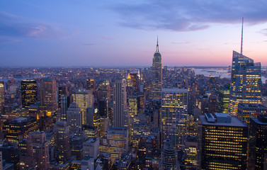 New York skyline with sunset