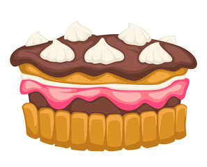 Chocolate cake with mousse or whipped cream vector