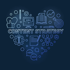 Fototapeta na wymiar Content Strategy vector concept linear blue heart illustration on dark background