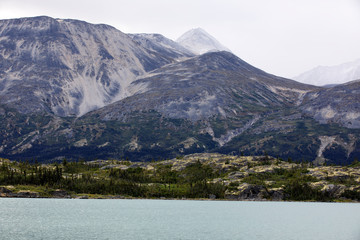 Skagway, Alaska / USA - August 10, 2019: White pass landscape view, Skagway, Alaska, USA