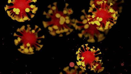 close-up coronavirus type covid-19, h1n1, bird flu or swine flu background. 3d rendering of representation of virus as microbiological microscopic background.