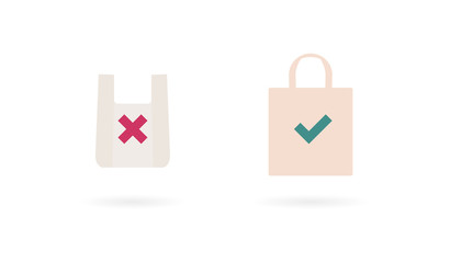 Plastic bag vector icon. Say no to plastic bag. Zero waste eco concept. Recycle Eco-friendly sign set isolated on white