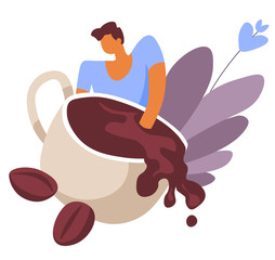 Man mixing coffee with hand, barista brewing drink