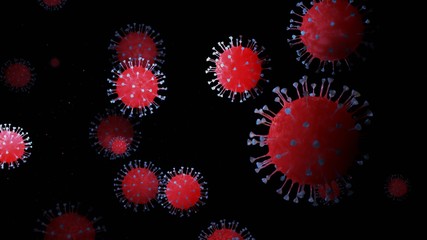 close-up coronavirus type covid-19, h1n1, bird flu or swine flu background. 3d rendering of representation of virus as microbiological microscopic background. Blue red gradient colors