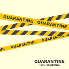 Fototapeta premium Quarantine concept. Caution lines. Yellow ribbons. Warning tapes. Danger signs. Vector illustration flat design. Restricted area prevention of coronavirus. Landing page 2019-ncov danger zona.
