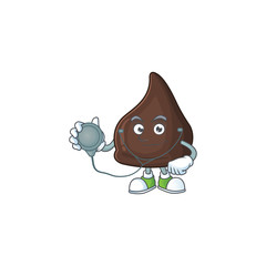 A dedicated Doctor chocolate conitos Cartoon character with stethoscope