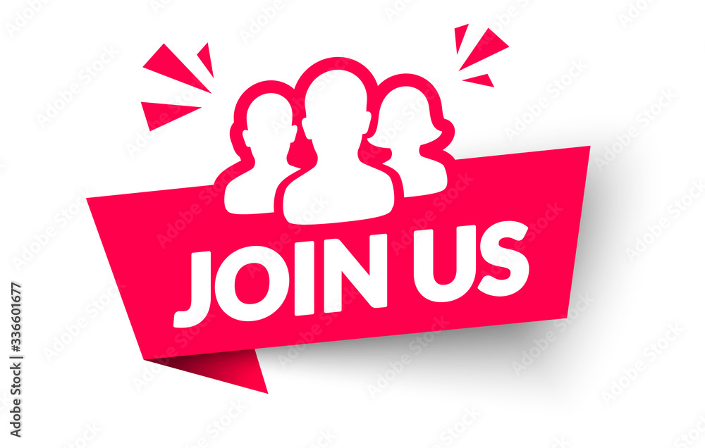 Poster vector illustration join us label. modern web banner element with team icon