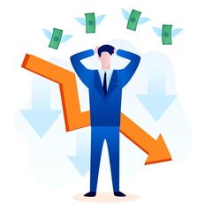 Businessman suffering from financial loss. Stock market crash, Stock market falling concept.
