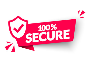 Vector Illustration 100 Percent Secure Label. Modern Web Banner Element With Shield Icon