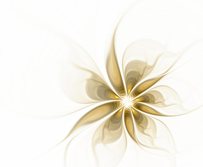 Blurry abstract fractal golden brown flower on a white background