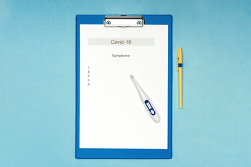 Coronavirus, Covid-19. Symptoms of the disease, the inscription on a white sheet. Diagnosis of the...