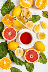 Healthy products for Immunity boosting or diet food top view. Vegetables and fruits to boost immune system. Copy space for text. Top view. Close-up.