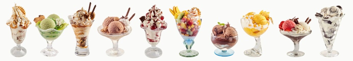 Assortment of ice-cream sundaes with copy space - 336604603