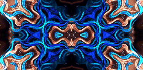 Luxury abstract fluid art, ink blur background, classic blue, gold. Liquid acrylic, epoxy futuristic painting. Slice of stone. Symmetric reflection.