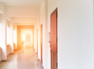Inside the school or University building with sunlight, Announcement to stop studying prevention of coronavirus or covid-19 outbreak, Concept.