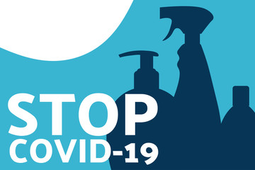 Disinfection equipment. COVID-19 coronavirus prevention. Template for background, banner, poster with text inscription. Vector EPS10 illustration