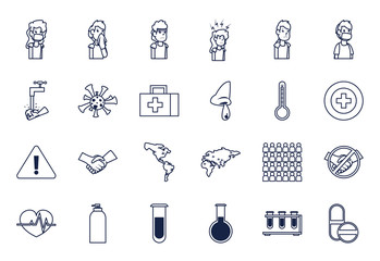 Covid 19 virus line style icon set vector design