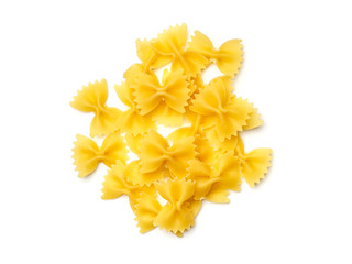 Farfalle pasta isolated on white. Top view