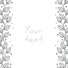 Abstract floral borders; vertical foliate frame for greeting cards, invitations, wedding cards, posters, banners, web design. Vector illustration.