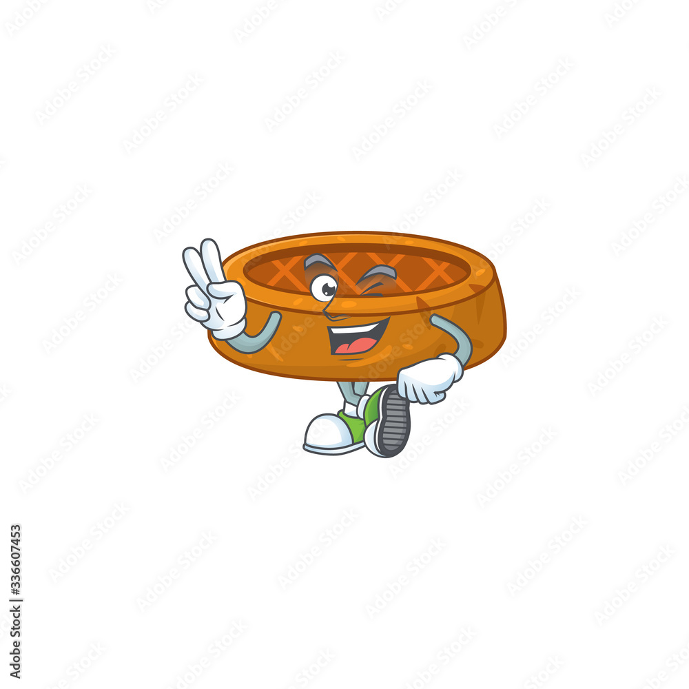 Sticker cheerful peanut cookies mascot design with two fingers