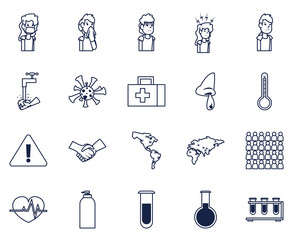 Covid 19 virus line style icon set vector design