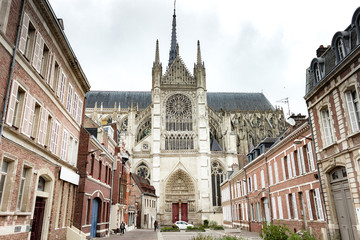 Fototapeta premium Amiens in the North of France in late spring with buildings