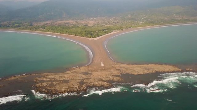 Aerial Drone View of the Beach Whale's Tail at the Marino Ballena National Park in Uvita, Costa Rica
