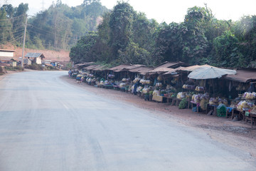 row of cabin shop on road side in Laos