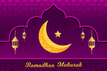 Arabian Background Golden Lantern Crescent For Islamic Theme