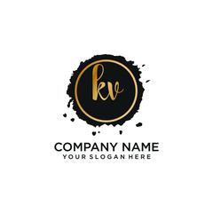 KV initial Handwriting logo vector templates
